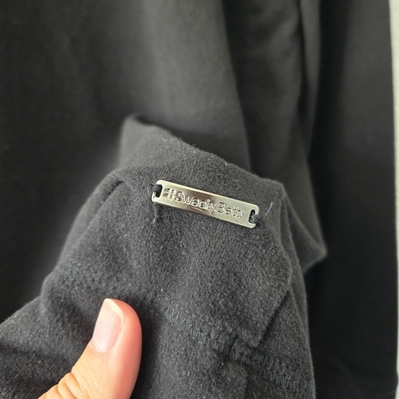 Sweaty Betty M Black Cotton Hooded‎ Sweatshirt High Neck Thumbholes - Picture 6 of 8